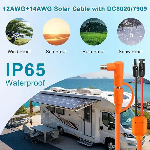 Alt view image 4 of 6 - Solar Panel to DC 8mm Adapter Cable 40FT, Solar Connector to DC7909/8020 Male Plug Extension Cord, 12AWG+14AWG Tinned Copper Wire Compatible with Portable Power Station