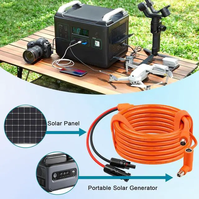 Alt view image 5 of 6 - Solar Panel to DC 8mm Adapter Cable 40FT, Solar Connector to DC7909/8020 Male Plug Extension Cord, 12AWG+14AWG Tinned Copper Wire Compatible with Portable Power Station