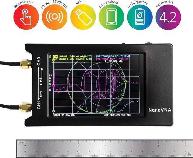 Alt view image 2 of 6 - Nooelec NanoVNA-H 4 Premium Bundle - Vector Network Analyzer Kit from Authorized Distributor with 50kHz-1.5GHz+ Portable VNA (4" LCD), EMI Shielding, Calibration Kit, 6pc Attenuator Kit and Much More!
