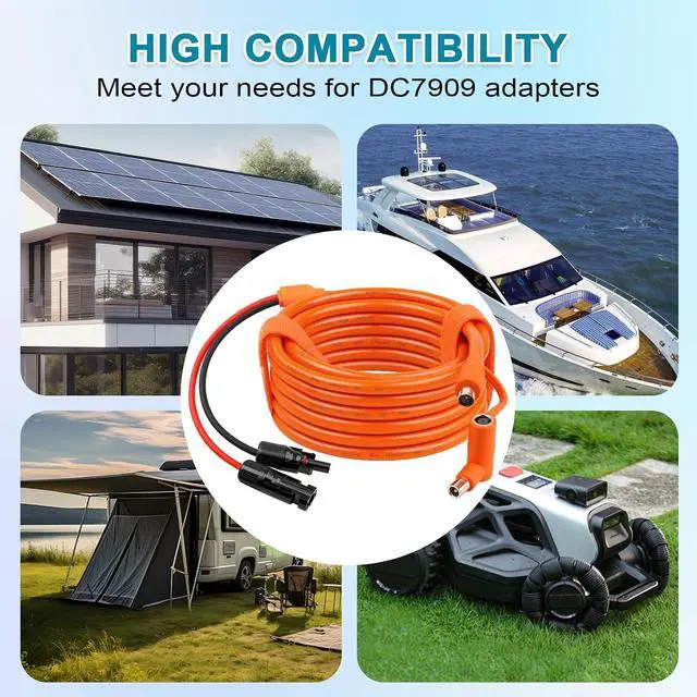 Alt view image 6 of 6 - Solar Panel to DC 8mm Adapter Cable 40FT, Solar Connector to DC7909/8020 Male Plug Extension Cord, 12AWG+14AWG Tinned Copper Wire Compatible with Portable Power Station