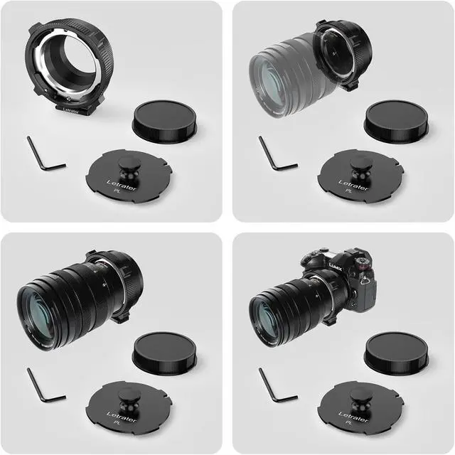 Alt view image 4 of 7 - PL to L Mount Adapters compatible with PL lens and Panasonic S1 S1R S1H S5/Leica SL SL2 CL TL/Sigma FP DLSR L mount camerasTwo Copper Mounts with Two Caps One Wrench & One Cloth, Matte Black