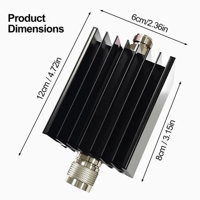 Alt view image 3 of 6 - 50W RF Attenuator DC-3GHz N-M/F 50dB Attenuation with SMA Adapters | N Male to Female Fixed Attenuator kit for Tinysa Ultra Spectrum Analyzer Antennas & Test Equipment, Aluminum Alloy Heat Sink