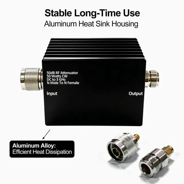Alt view image 4 of 6 - 50W RF Attenuator DC-3GHz N-M/F 50dB Attenuation with SMA Adapters | N Male to Female Fixed Attenuator kit for Tinysa Ultra Spectrum Analyzer Antennas & Test Equipment, Aluminum Alloy Heat Sink
