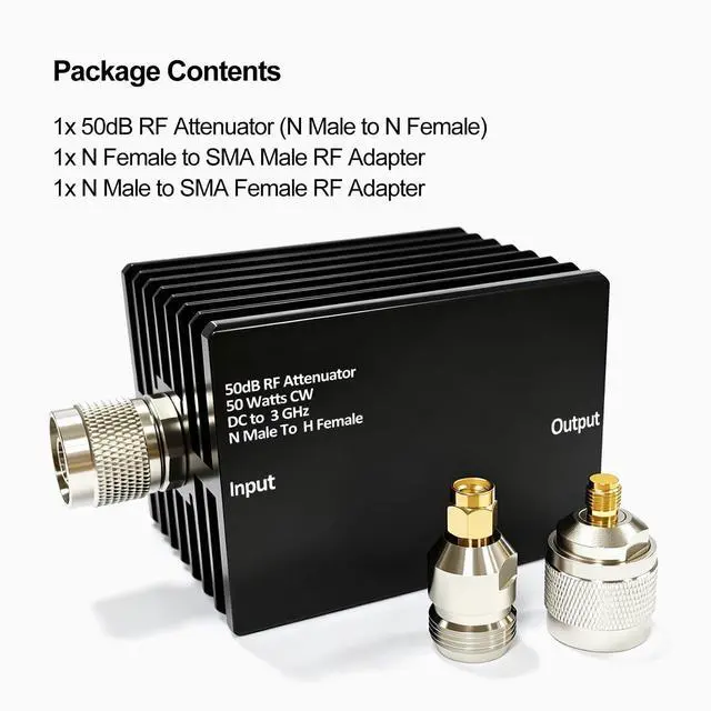 Alt view image 5 of 6 - 50W RF Attenuator DC-3GHz N-M/F 50dB Attenuation with SMA Adapters | N Male to Female Fixed Attenuator kit for Tinysa Ultra Spectrum Analyzer Antennas & Test Equipment, Aluminum Alloy Heat Sink