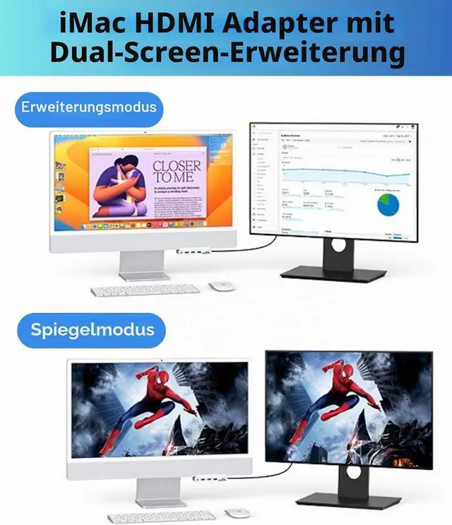 Alt view image 5 of 7 - USB C Hub for iMac 24 inch (M1/M3/M4), iMac USB Adapter Multiports with 4K HDMI, Type-C 10Gbps, SD/TF Card Reader