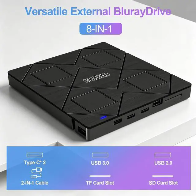 Alt view image 6 of 7 - 8-in-1 External Blu-ray Drive, USB-C Hub & Card Reader for Laptop | Win11/10/8/7/Mac OS.compatible · 2 USB + USB-C ports,TF/SD Card Reader, · 1+4 storage bags included