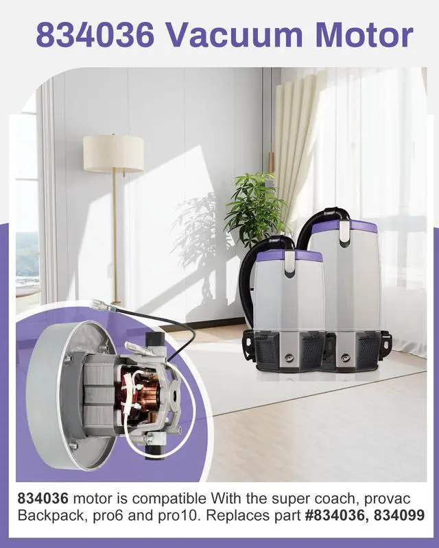 Alt view image 2 of 7 - 836099 834036 Vacuum Motor | Compatible with proteam Super Coach Pro 10 and Super Coach Pro 6, proteam 107303 Cooling Fan for The ProVac FS 6