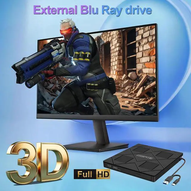 Alt view image 4 of 7 - 8-in-1 External Blu-ray Drive, USB-C Hub & Card Reader for Laptop | Win11/10/8/7/Mac OS.compatible · 2 USB + USB-C ports,TF/SD Card Reader, · 1+4 storage bags included