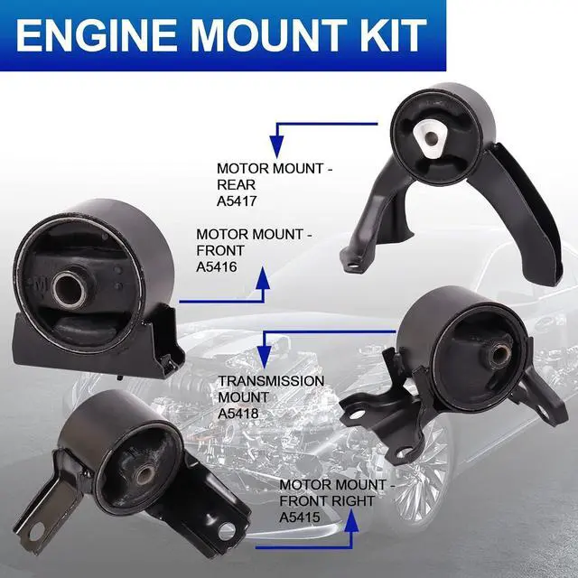 Alt view image 3 of 7 - 4PC Engine Motor and Trans Mount Set for 2007-2017 Caliber, Compass, Patriot 2.0L 2.4L, Replacement Kits 3131 3130 3145 3134 A5416 A5415 A5417 A5418, Vibration Reduction Support