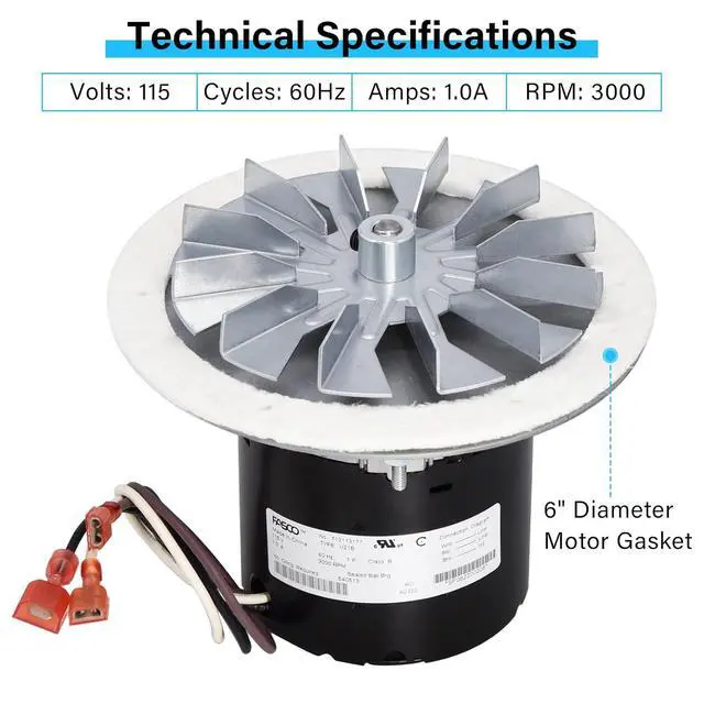 Alt view image 3 of 6 - Replacement Combustion Exhaust Blower Motor for St Croix Auburn, Hastings, Afton Bay, SCF-050, Prescott EXL, York Insert, Lancaster Pellet Stoves, 80P20001-R 80P30521-R 80P31093-R