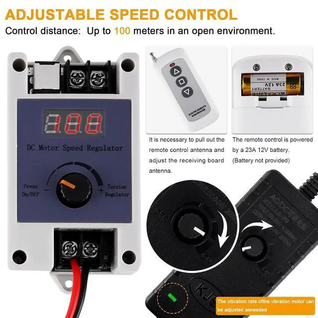 Alt view image 3 of 6 - DC24V Vibration Motor, 3800RPM Sieve Rotary Speed Vibrating Motor for Massage Bed Vibration, with Adjustable Speed Adapter and Digital Remote Control (Remote Control)