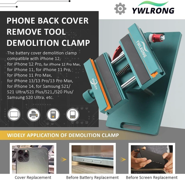 Alt view image 2 of 7 - Phone Back Cover Glass Demolition Clamp for iPhone 11 11 Pro 11 Pro Max, 12 12 Pro & 13, Rear Camera Frame Housing Cover Removal Holder Tool