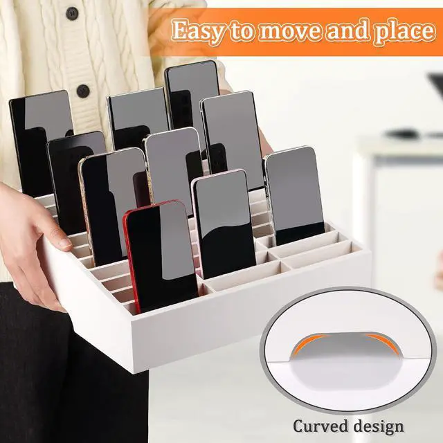 Alt view image 6 of 6 - 36-Grid Wooden Cell Phone Holder Desktop Organizer | Storage Box, Cell Phone Rack Display, Phone Caddy Storage for Classroom Office Meeting Room