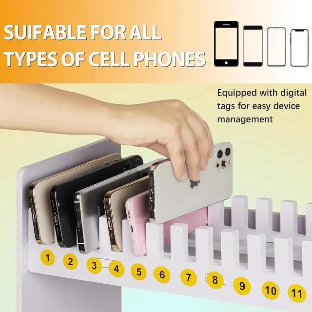 Alt view image 3 of 6 - 30 Slots Cell Phone Holder Stand with 1-30 Number Stickers, White | 2-Tier Multiple Cell Phone Stand RackPVC Board, Mobile Phone Holder Desktop Organizer for Classroom Office