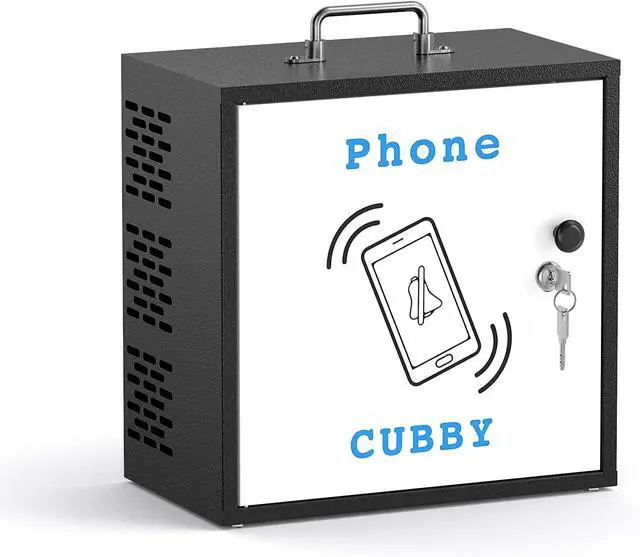 Alt view image 3 of 7 - 30-Slot Metal Lockable Cell Phone Storage Cabinet, Fully Assembled | Steel Wall-Mounted Phone Box for Classroom and Office, Portable Cell Phone Cubby with Handle and Security Lock