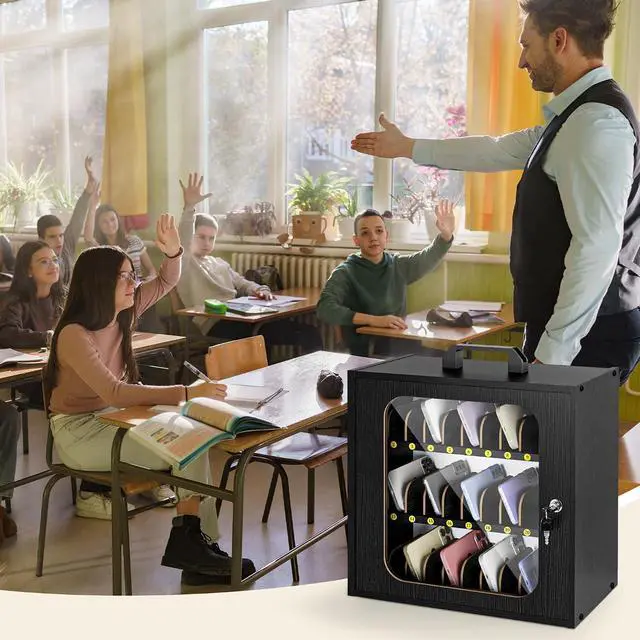 Alt view image 2 of 7 - Cell Phone Caddy for Classroom, Adjustable 33 Slots Phone Locker Box for School Home Office Management Easy Assembly Wooden Cellphone Storage Cabinet for Teacher