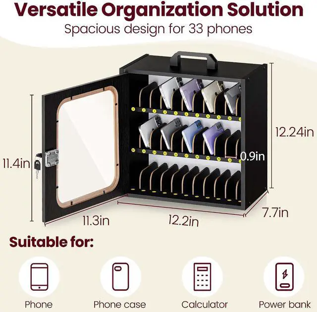 Alt view image 3 of 7 - Cell Phone Caddy for Classroom, Adjustable 33 Slots Phone Locker Box for School Home Office Management Easy Assembly Wooden Cellphone Storage Cabinet for Teacher