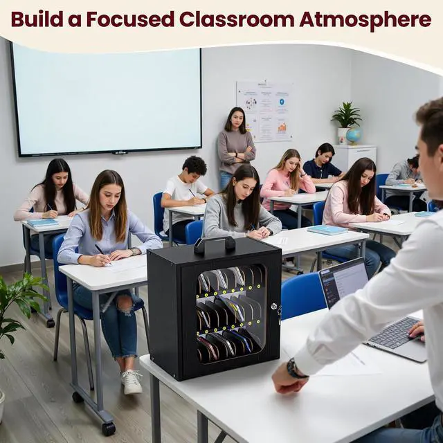 Alt view image 4 of 7 - Cell Phone Caddy for Classroom, Adjustable 33 Slots Phone Locker Box for School Home Office Management Easy Assembly Wooden Cellphone Storage Cabinet for Teacher