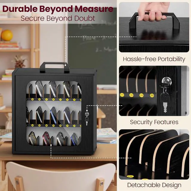 Alt view image 6 of 7 - Cell Phone Caddy for Classroom, Adjustable 33 Slots Phone Locker Box for School Home Office Management Easy Assembly Wooden Cellphone Storage Cabinet for Teacher