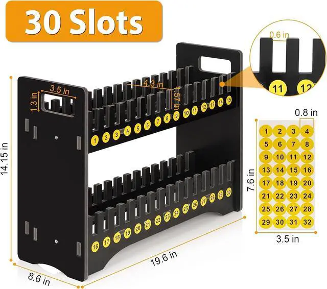 Alt view image 2 of 6 - 30 Slots Cell Phone Holder Stand with 1-30 Number Stickers, Black | 2-Tier Multiple Cell Phone Stand RackPVC Board, Mobile Phone Holder Desktop Organizer for Classroom Office