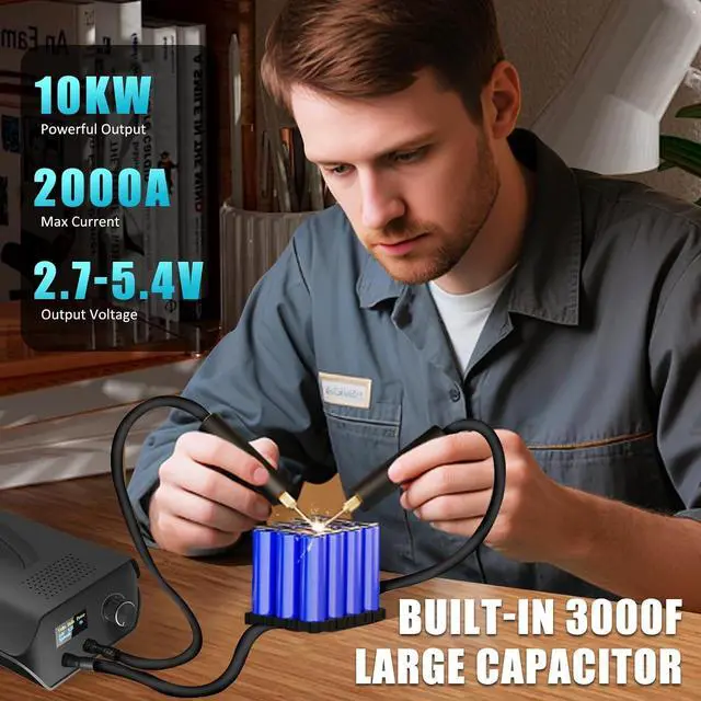 Alt view image 3 of 6 - Battery Spot Welder, Farad Capacitor Portable Mini Welder Spot 3000F with LCD Screen, 120 Levels Adjustable Spot Welding Machine 18650 Battery Energy Storage, Nickel Strip Support 0.1-0.3mm