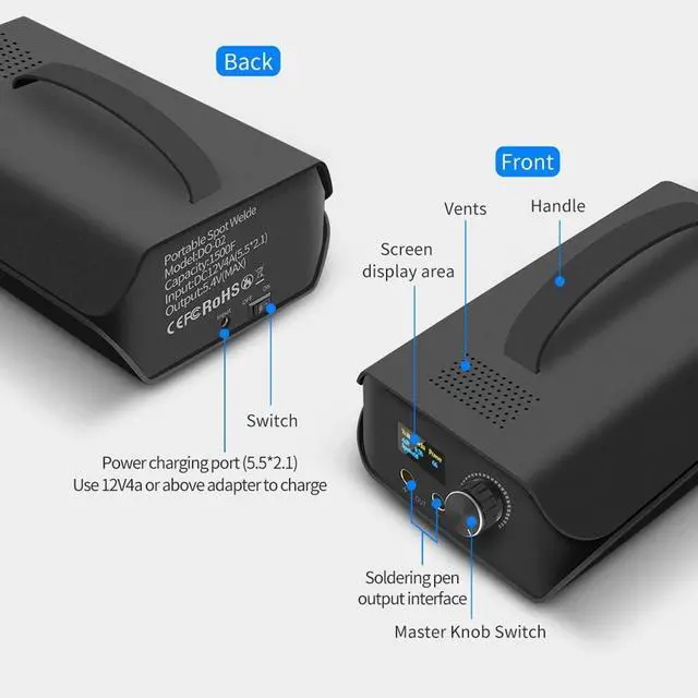 Alt view image 5 of 6 - Battery Spot Welder, Farad Capacitor Portable Mini Welder Spot 3000F with LCD Screen, 120 Levels Adjustable Spot Welding Machine 18650 Battery Energy Storage, Nickel Strip Support 0.1-0.3mm