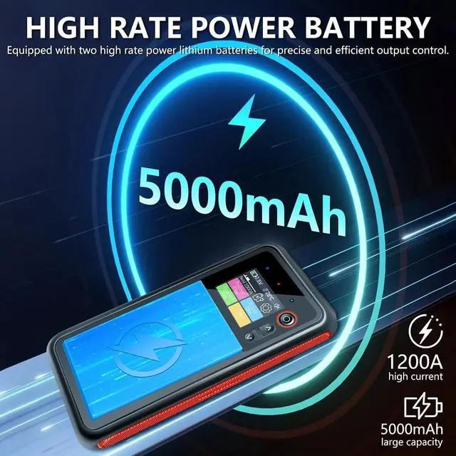 Alt view image 3 of 7 - Battery Spot Welder with LCD Screen, 5000mah Handheld Spot Welder, Spot Welder for Lithium Batteries, Double Pulse Spot Welding 0.1mm-0.25mm for Iron, Stainless Steel, Nickel Strip, 18650 Battery Pack