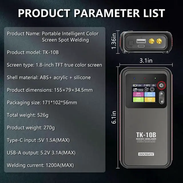 Alt view image 4 of 7 - Battery Spot Welder with LCD Screen, 5000mah Handheld Spot Welder, Spot Welder for Lithium Batteries, Double Pulse Spot Welding 0.1mm-0.25mm for Iron, Stainless Steel, Nickel Strip, 18650 Battery Pack