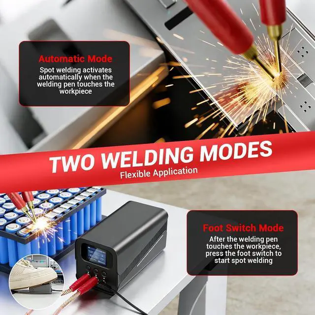 Alt view image 3 of 7 - Capacitor Spot Welder, 10.5KW Portable Battery Spot Welder 2000A with Automatic and Foot Pedal 2 Modes, 0.15-0.4mm Nickel Strip Soldering Kit for 18650/21700/LiFePO4 Battery Pack Building