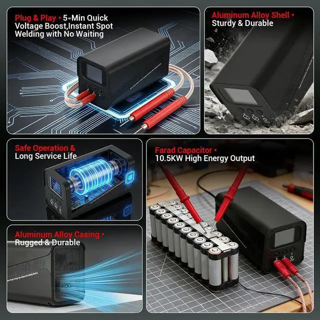 Alt view image 5 of 7 - Capacitor Spot Welder, 10.5KW Portable Battery Spot Welder 2000A with Automatic and Foot Pedal 2 Modes, 0.15-0.4mm Nickel Strip Soldering Kit for 18650/21700/LiFePO4 Battery Pack Building
