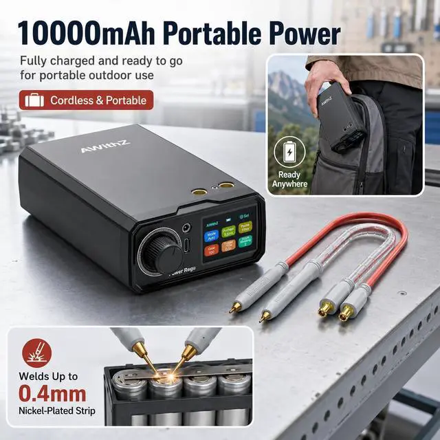 Alt view image 2 of 7 - 10000mAh Battery Spot Welder, Rotary Knob Operation 100 Gears Adjustable Foot Pedal Operated, 0.1-0.4mm Spot Welder with Dual Pulse Output, Portable Spot Welder for Making DIY Battery Packs | 10000mAh