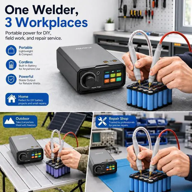 Alt view image 3 of 7 - 10000mAh Battery Spot Welder, Rotary Knob Operation 100 Gears Adjustable Foot Pedal Operated, 0.1-0.4mm Spot Welder with Dual Pulse Output, Portable Spot Welder for Making DIY Battery Packs | 10000mAh