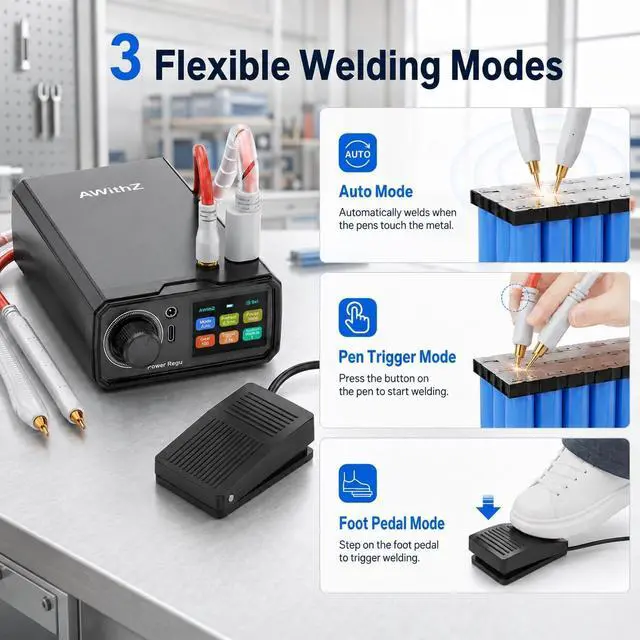 Alt view image 4 of 7 - 10000mAh Battery Spot Welder, Rotary Knob Operation 100 Gears Adjustable Foot Pedal Operated, 0.1-0.4mm Spot Welder with Dual Pulse Output, Portable Spot Welder for Making DIY Battery Packs | 10000mAh