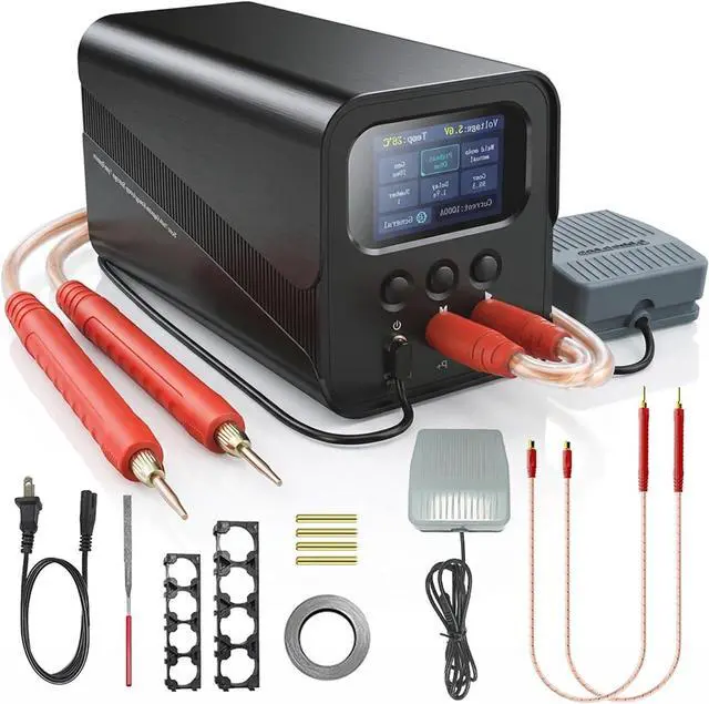 Main image of 10.5 kW Capacitor Spot Welder for Battery Packs, 100-240V | Automatic and foot-pedal modes for compatible 18650, 21700 and LiFePO4 cells, includes nickel strip welding accessories
