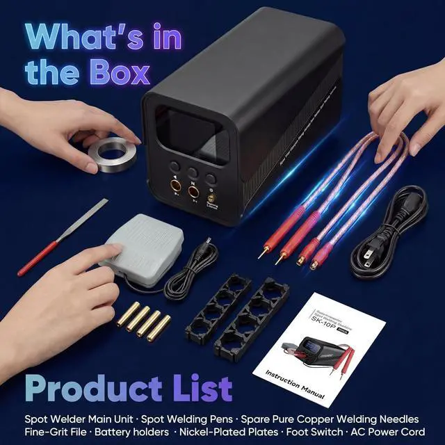 Alt view image 7 of 7 - 10.5 kW Capacitor Spot Welder for Battery Packs, 100-240V | Automatic and foot-pedal modes for compatible 18650, 21700 and LiFePO4 cells, includes nickel strip welding accessories