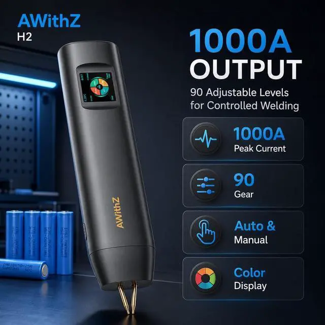 Alt view image 2 of 7 - Battery Spot Welder with 3700W MAX 1.5" LCD Display | 1000A Double-ended 99 Adjustable Levels, Auto/Manual Modes, 7-Language UI, Portable Spot Welder for Nickle