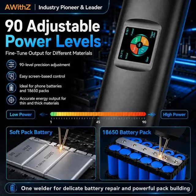 Alt view image 6 of 7 - Battery Spot Welder with 3700W MAX 1.5" LCD Display | 1000A Double-ended 99 Adjustable Levels, Auto/Manual Modes, 7-Language UI, Portable Spot Welder for Nickle