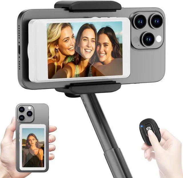 Main image of Vlog Selfie Monitor Screen iPhone, Back Camera Monitor iPhone, White | Wireless Magnetic Selfie Screen for Android with Bluetooth Remote 1800mAh 3-Level Brightness Wide Screen Mode for Live Stream