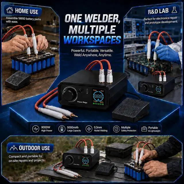 Alt view image 6 of 7 - 11500W Battery Spot Welder, Rotary Knob Operation 100 Gears Adjustable Foot Pedal Operated, 0.1-0.3mm Spot Welder with Dual Pulse Output, Portable Spot Welder for Making DIY Battery Packs