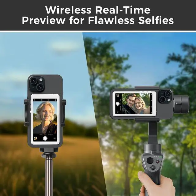 Alt view image 2 of 7 - Vlog Selfie Monitor Screen iPhone, Back Camera Monitor iPhone, White | Wireless Magnetic Selfie Screen for Android with Bluetooth Remote 1800mAh 3-Level Brightness Wide Screen Mode for Live Stream