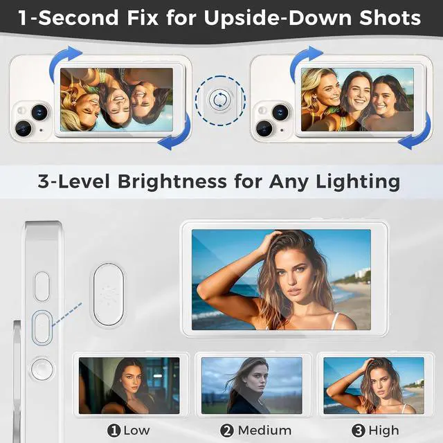 Alt view image 3 of 7 - Vlog Selfie Monitor Screen iPhone, Back Camera Monitor iPhone, White | Wireless Magnetic Selfie Screen for Android with Bluetooth Remote 1800mAh 3-Level Brightness Wide Screen Mode for Live Stream