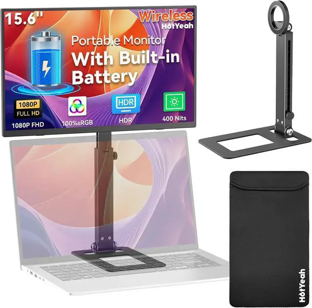 Main image of 15.6" 1080P Wireless Travel Portable Monitor with Foldable Magnetic Stand | Support AirPlay Miracast,USB-C HDMI External Display w/Built-in Battery(4-5H),2nd Screen for Laptop MacBook PC Phone Tablet