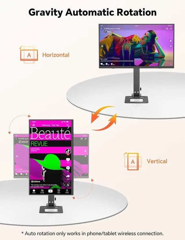 Alt view image 5 of 7 - 15.6" 1080P Wireless Travel Portable Monitor with Foldable Magnetic Stand | Support AirPlay Miracast,USB-C HDMI External Display w/Built-in Battery(4-5H),2nd Screen for Laptop MacBook PC Phone Tablet