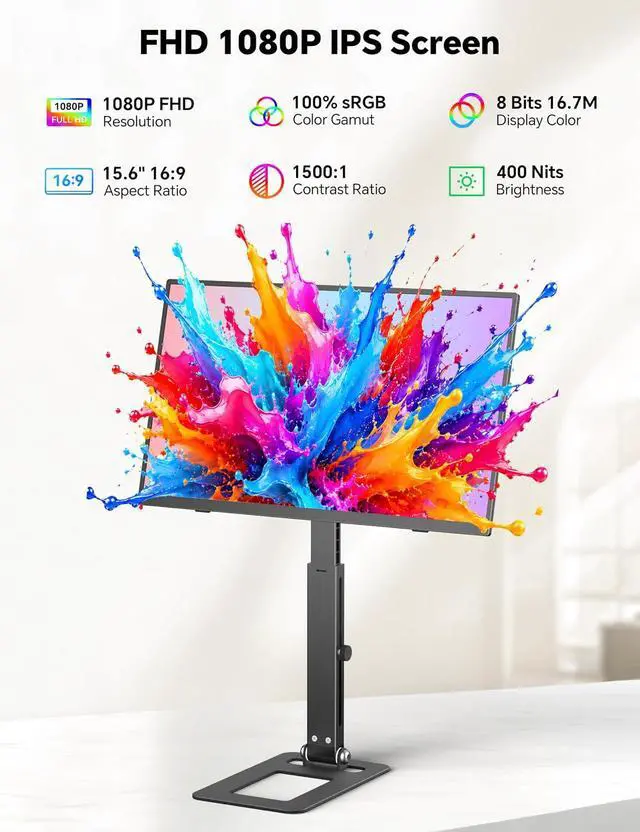 Alt view image 6 of 7 - 15.6" 1080P Wireless Travel Portable Monitor with Foldable Magnetic Stand | Support AirPlay Miracast,USB-C HDMI External Display w/Built-in Battery(4-5H),2nd Screen for Laptop MacBook PC Phone Tablet