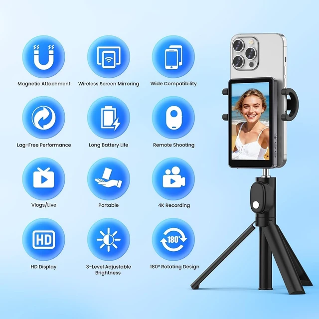 Alt view image 2 of 7 - Vlog Selfie Monitor Screen iPhone, Screen Mirroring with Remote Control