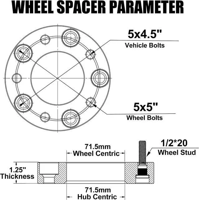 Alt view image 2 of 7 - 5x4.5 to 5x5 Wheel Adapters Conversion Compatible with JK XK WK WJ Wheels on Tj Yj Kk Xj Mj Kj Zj Vehicle, 1.25 inch 5x114.3mm to 5x127mm Forged Wheel Adapter with 1/2-20 Studs & 71.5mm Bore