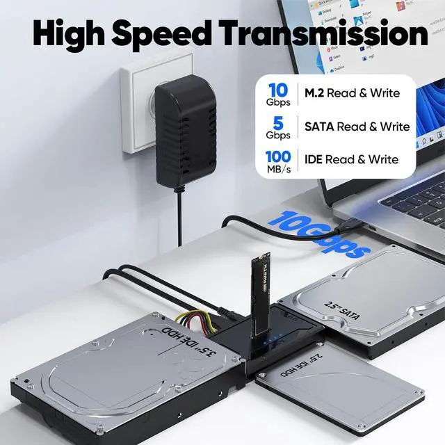 Alt view image 2 of 7 - Hard Drive Reader 4-in-1, M.2 SATA IDE to USB Dock Ultra Data Retrieval Kit | 10Gbps NVME Docking Station, with 12V/2A Power Adapter for Internal M.2 2.5" 3.5" PATA HDD SSD Blu-ray Drive Computer