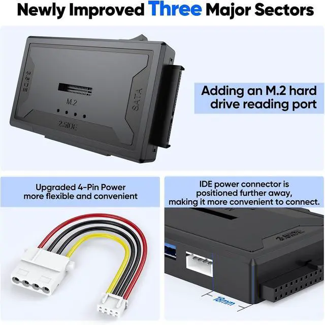 Alt view image 3 of 7 - Hard Drive Reader 4-in-1, M.2 SATA IDE to USB Dock Ultra Data Retrieval Kit | 10Gbps NVME Docking Station, with 12V/2A Power Adapter for Internal M.2 2.5" 3.5" PATA HDD SSD Blu-ray Drive Computer