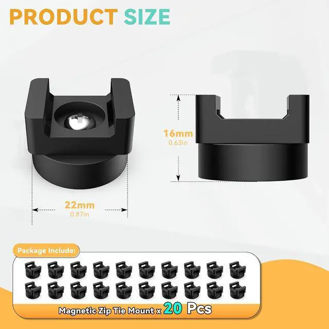 Alt view image 2 of 7 - 20 Pcs Magnetic Zip Tie Mount Base 26lbs Strong Magnetic Zip Tie Holder Multipurpose Magnet Cable Tie Clips Holder Wire Management Clips for Home Office Marine Electrical Wiring Organization Black