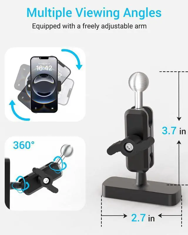 Alt view image 2 of 7 - Magnetic Phone Holder for Boat/Gym/Truck/Tractor/Forklift, Magnet Base Cell Phone Mount with Matel Arm, Fit iPhone 17 16 15 14 Pro Max, Galaxy S25, All 4-7" Smartphone